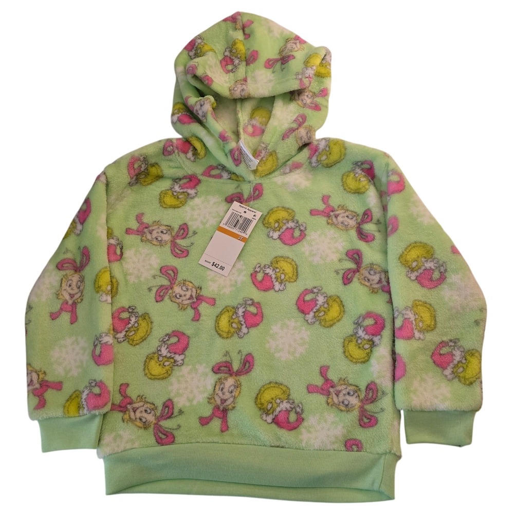 Dr. Seuss The Grinch Cindy Lou Who Fleece Hoodie Green Kids 3T New